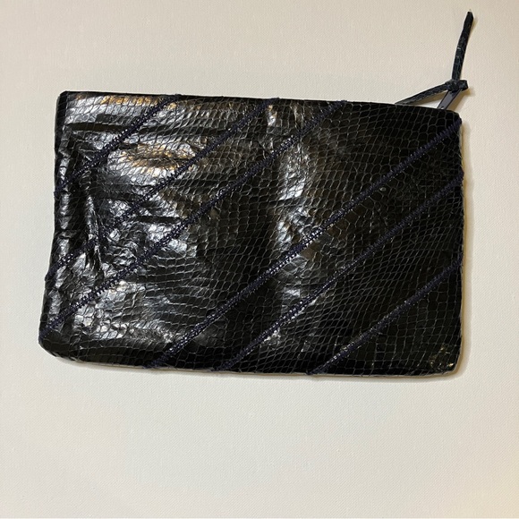 Vintage 80s 90s Navy Snakeskin Clutch - Picture 6 of 6